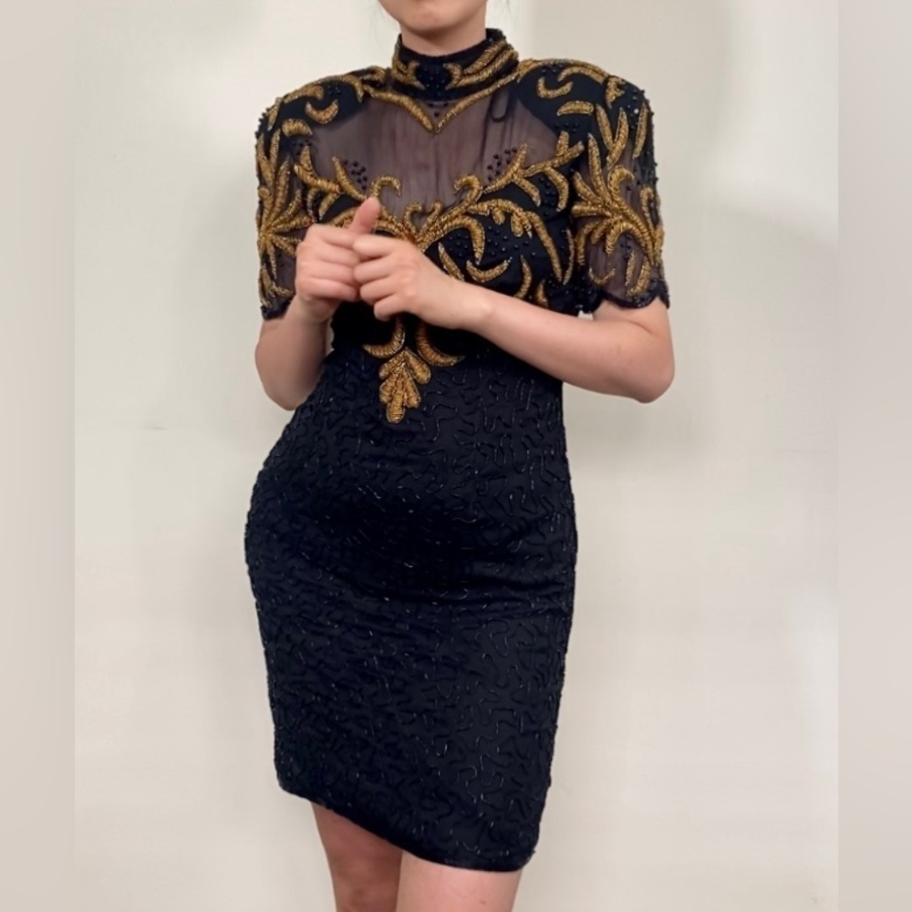 Vintage Black and Gold Embellished Dress